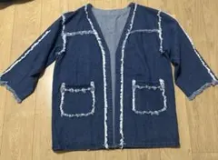 フリンジ付きデニムジャケット　インディゴブルー