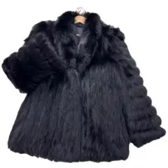 総丈76cm　染めブルーフォックス　リアルファーコート　柔らか毛並み　ブラック