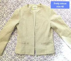 【美品】【クリーニング済】FREDY emue ノーカラーツイードジャケット