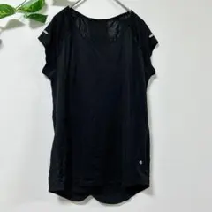 スポーツ 黒 半袖Tシャツ サイドロゴ メッシュ