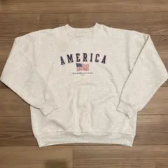 90s USA製 XL 星条旗 AMERICA カレッジロゴ スウェット グレー