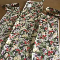 エプロン 果実柄 花柄 ベージュ系