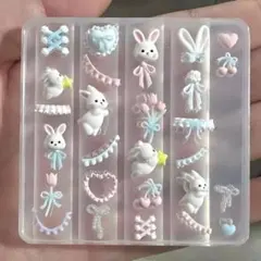 NO 481シリコンモールド　パーツ　ネイルパーツ用　ハートリボン　ウサギレジン