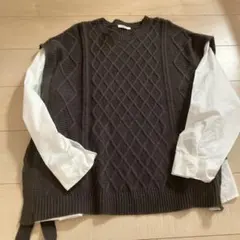 Rafaaf ダークグレー ニットベスト 長袖シャツ付き　3L