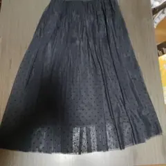 しまむらドット柄 チュールロングスカート ブラック