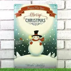 196番】雪だるまスノーマン クリスマスChristmas Xmas ブリキ看板