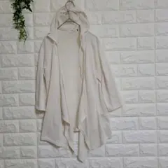 a674【レプシイム】パーカー 7分袖　ボダー　綿麻混　薄手　透け感　M　生成りのサムネイル