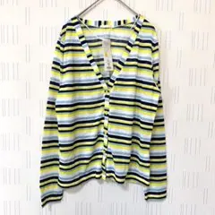 【ジーユーGU】マルチボーダーＶネックカーディガン　薄手L イエロー　タグ付き