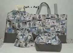 ねこ柄 入学5点セット 入園入学5点セット レッスンバッグ お着替え袋 上履入れ