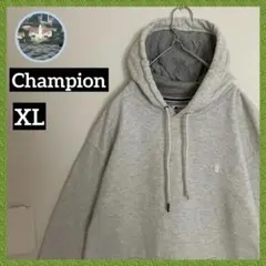 刺繍 目玉ロゴ Champion チャンピオン 袖太フーディー パーカー霜降り