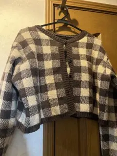 チェック柄クロップドニットカーディガン