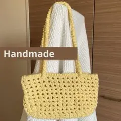 ハンドメイド　かぎ編み　編み物 イエロー 夏バッグ　ハンドバッグ　オークション