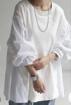バルーンスリーブオーバーサイズTシャツ ホワイト