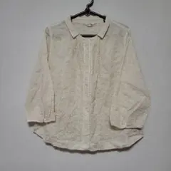 Cotton House Aya麻100%ミントグリーン日本製ゆったり丸襟シャツ