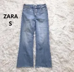 ザラ ZARA デニムパンツ フレア ボタンフライ ライトブルー S レディース