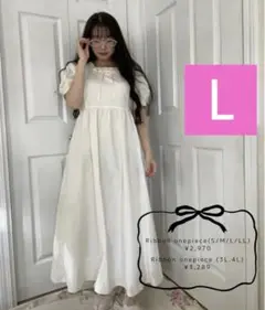 maihee しまむら コラボ フリルワンピース ホワイト ピンクリボン L
