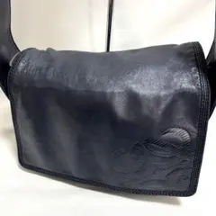 ロエベ アナグラム フラップ ショルダーバッグ 斜めがけ ネイビー 金金具