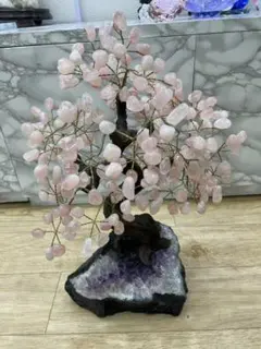 金のなる木 天然アメジスト クリスタルツリー ローズクオーツ 実いっぱい 置物 金のなる木 天然アメジスト クリスタルツリー ローズクオーツ 実