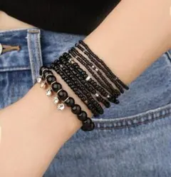 ブレスレット ブラック 9本セット オシャレ