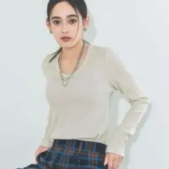 最終価格　ソフトラメリブUネックLS TEE 240318 クルーネックT