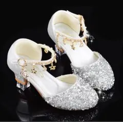 シルバー ビジュー装飾 フォーマルシューズ　ピアノ　発表会　21cm