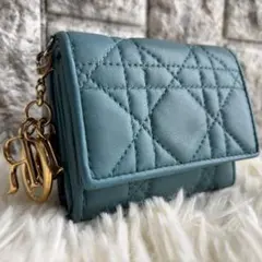 【激レア 美品】ディオール　カナージュ　ロータスウォレット　三つ折財布　ブルー系