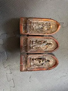 福禄寿三開随身佛 木彫り 中国古玩 一部破損 ジャンク品