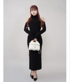 Darich オープンショルダーケーブルニットロングワンピース