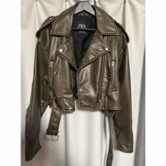 ZARA オリーブグリーン クロップドライダースジャケット