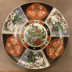 美品/有田焼】秀峰作 大皿 盛皿 染錦金彩 鳳凰牡丹文 飾り皿 伝統工芸