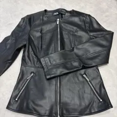 ZARA フェイクレザー ノーカラージャケット ブラック Mのサムネイル