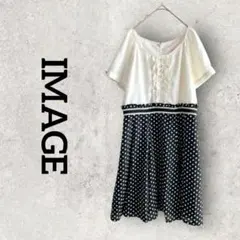 IMAGE 半袖ロングワンピース ドッキング ドット柄ワンピース (11) 白黒のサムネイル