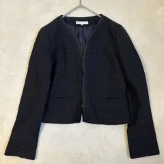 【組曲】上品♡ノーカラーツイードジャケット サイズM ネイビー
