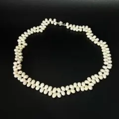 美品　淡水パール ネックレス ホワイト 天然 真珠 上品 silver刻印