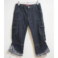 PINKHOUSE ピンクハウス クロップド デニム パンツ M フリル レース