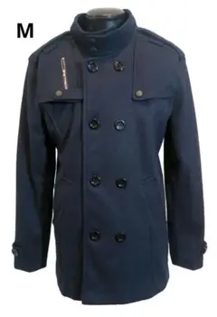 M ミリタリーコート ネイビー ピーコート メンズ スタンドネック ロカビリー