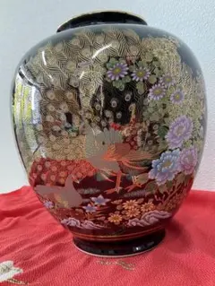 九谷焼 花瓶 明陶窯 壺型耳付 孔雀と桜•牡丹 金彩 - メルカリ