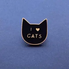 ピンバッチ　黒猫　猫大好き　ロゴ入り　I ❤︎ CATS　簡易ラッピング付き