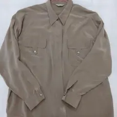 ベージュ 長袖 ポケット付きシャツシルク100　3L　15号