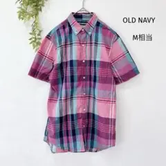 OLD NAVY 半袖チェックシャツ コットン メンズ M相当 スリムフィット