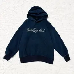 GU【F】パーカー 裏起毛 トレーナー ネイビー 英字 フードあり 長袖のサムネイル