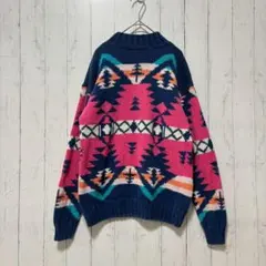 大人可愛い ヴィンテージ ラミー混 幾何学柄 ニット セーター S アメリカ古着