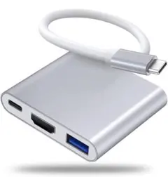 3in1 Type-C to HDMI 変換アダプター シルバー 高速 急速