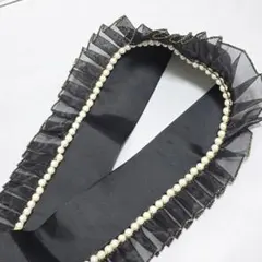 重ね衿　伊達襟　飾り襟　パール　フリル　黒　ブラック　和装小物