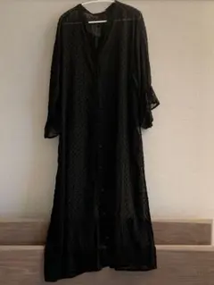 【新品】ドット　シアー　袖リボン　ロングカーディガン　黒　オペークドットクリップのサムネイル