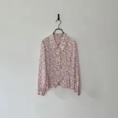 古着 花柄シャツ 総柄 ペプラムブラウス レース セレモニー 卒入学 卒入園 M