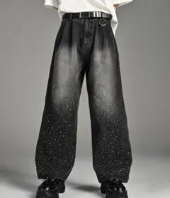 【ADRER】ヴィンテージメイクワイドテーパードデニム ラインストーン xs