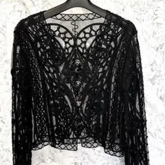 D'AZURダジュール 透かしカーディガン　ブラック　レトロ