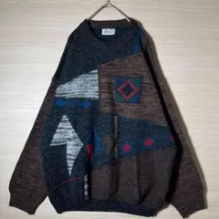 ヴィンテージ デザインニット XL イタリア製 ダークカラー お洒落 古着