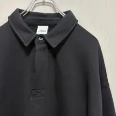 ZARA ザラ ブラック 長袖ポロシャツ XL オーバーシルエット